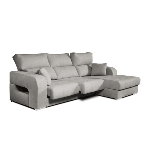 Sofá chaise longue Diamond em tecido antimanchas, chaise à direita, cinza, 3 lugares, 284x160x102cm