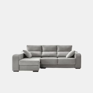 Sofá chaise longue Zafiro de 3 lugares, tecido resistente a manchas, chaise à esquerda, cinza