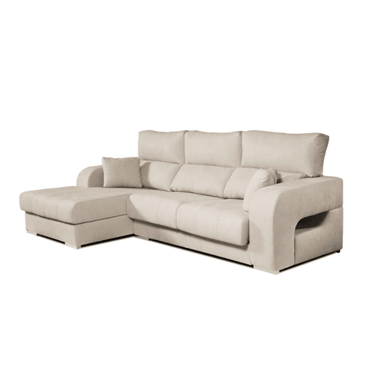 Chaise longue Diamond em tecido antimanchas, bege, com chaise à esquerda, 3 lugares, 284x160x102cm
