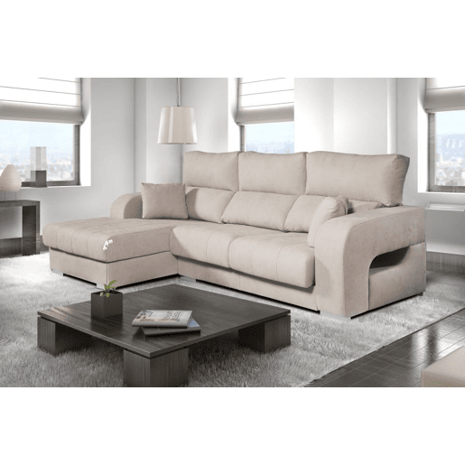 Chaise longue Diamond em tecido antimanchas, bege, com chaise à esquerda, 3 lugares, 284x160x102cm