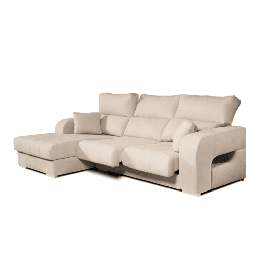 Chaise longue Diamond em tecido antimanchas, bege, com chaise à esquerda, 3 lugares, 284x160x102cm