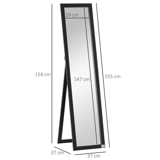HOMCOM Espelho de Corpo Inteiro de Pé ou Parede, Retangular, Moderno para Corredor, Quarto ou Sala de Estar, 37x37x154 cm, Preto