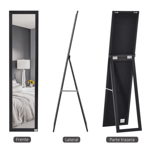 HOMCOM Espelho de Corpo Inteiro de Pé ou Parede, Retangular, Moderno para Corredor, Quarto ou Sala de Estar, 37x37x154 cm, Preto