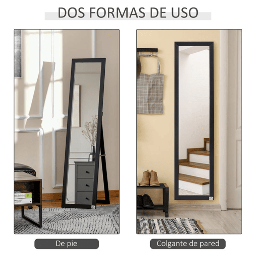 HOMCOM Espelho de Corpo Inteiro de Pé ou Parede, Retangular, Moderno para Corredor, Quarto ou Sala de Estar, 37x37x154 cm, Preto