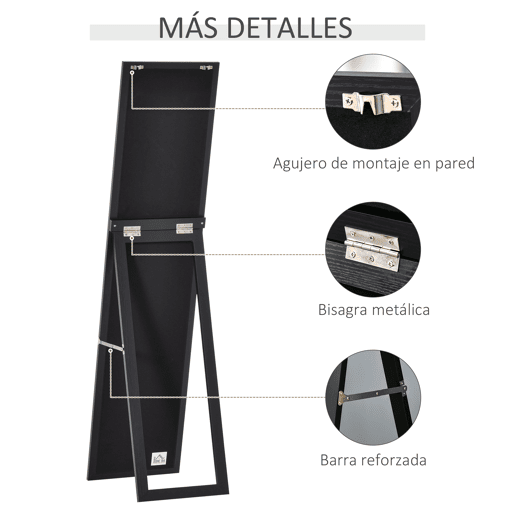 HOMCOM Espelho de Corpo Inteiro de Pé ou Parede, Retangular, Moderno para Corredor, Quarto ou Sala de Estar, 37x37x154 cm, Preto