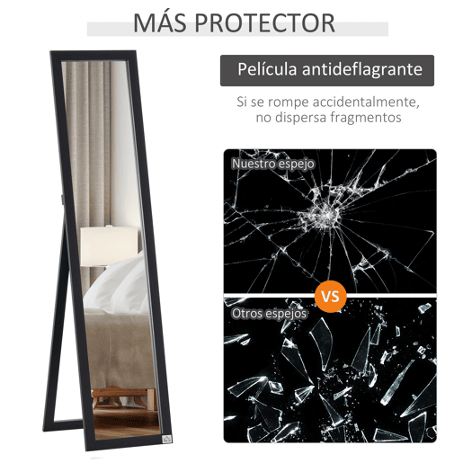 HOMCOM Espelho de Corpo Inteiro de Pé ou Parede, Retangular, Moderno para Corredor, Quarto ou Sala de Estar, 37x37x154 cm, Preto