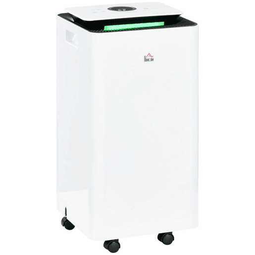 HOMCOM Desumidificador Elétrico 12Ldia Depósito de Água 2,5L Desumidificador de Ar Silencioso com 5 Modos 2 Velocidades Ecrã LED e Temporizador para Dormitórios Sala de Estar 25x25x50,5 cm Branco