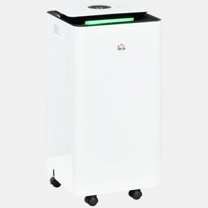 HOMCOM Desumidificador Elétrico 12Ldia Depósito de Água 2,5L Desumidificador de Ar Silencioso com 5 Modos 2 Velocidades Ecrã LED e Temporizador para Dormitórios Sala de Estar 25x25x50,5 cm Branco
