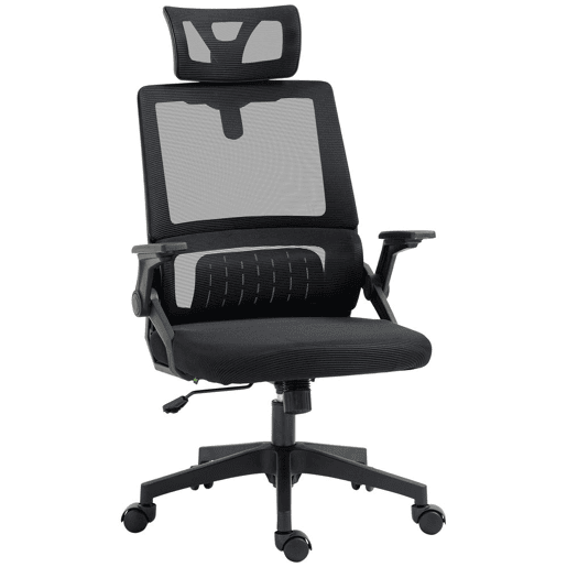 Vinsetto Cadeira de Escritório de Malha Cadeira de Escritório Giratória com Altura e Apoio para a Cabeça Ajustáveis e Apoio para os Braços Estilo Moderno Carga 120 kg para Estúdio 58x61x102-119 cm Preto