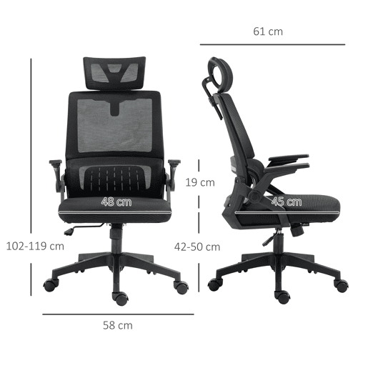 Vinsetto Cadeira de Escritório de Malha Cadeira de Escritório Giratória com Altura e Apoio para a Cabeça Ajustáveis e Apoio para os Braços Estilo Moderno Carga 120 kg para Estúdio 58x61x102-119 cm Preto