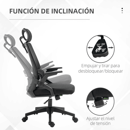 Vinsetto Cadeira de Escritório de Malha Cadeira de Escritório Giratória com Altura e Apoio para a Cabeça Ajustáveis e Apoio para os Braços Estilo Moderno Carga 120 kg para Estúdio 58x61x102-119 cm Preto