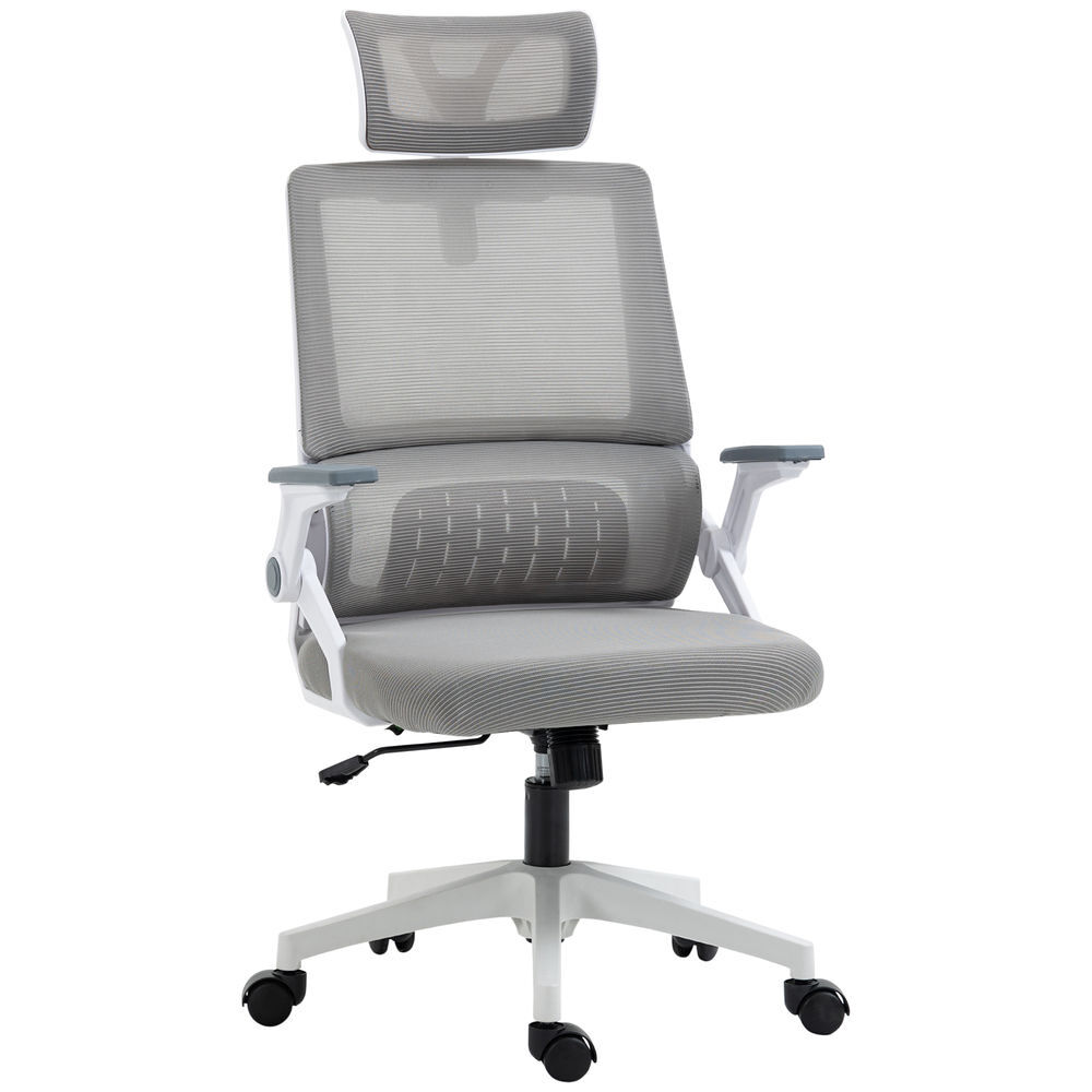 Vinsetto silla de oficina de malla con función de basculante silla de escritorio giratoria con altura ajustable reposacabezas regulable soporte lumbar y reposabrazos carga 120 kg para estudio gris