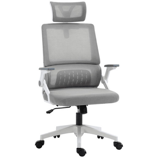 Vinsetto Cadeira de Escritório de Malha Cadeira de Escritório Giratória com Altura e Apoio para a Cabeça Ajustáveis e Apoio para os Braços Estilo Moderno Carga 120 kg para Estúdio 58x61x102-119 cm Cinza
