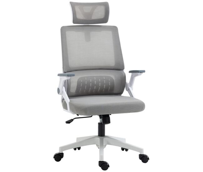 Vinsetto silla de oficina de malla con función de basculante silla de escritorio giratoria con altura ajustable reposacabezas regulable soporte lumbar y reposabrazos carga 120 kg para estudio gris
