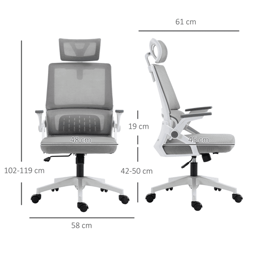 Vinsetto Cadeira de Escritório de Malha Cadeira de Escritório Giratória com Altura e Apoio para a Cabeça Ajustáveis e Apoio para os Braços Estilo Moderno Carga 120 kg para Estúdio 58x61x102-119 cm Cinza
