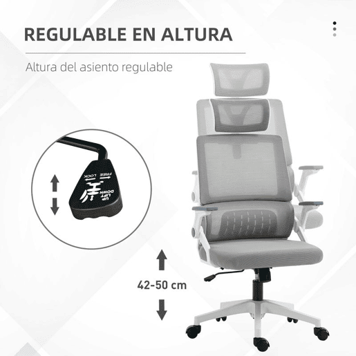 Vinsetto Cadeira de Escritório de Malha Cadeira de Escritório Giratória com Altura e Apoio para a Cabeça Ajustáveis e Apoio para os Braços Estilo Moderno Carga 120 kg para Estúdio 58x61x102-119 cm Cinza