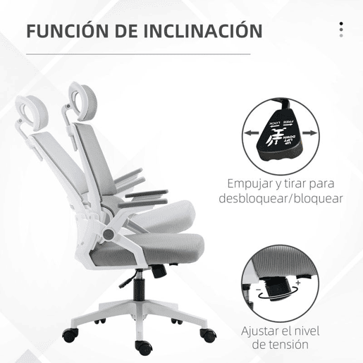 Vinsetto Cadeira de Escritório de Malha Cadeira de Escritório Giratória com Altura e Apoio para a Cabeça Ajustáveis e Apoio para os Braços Estilo Moderno Carga 120 kg para Estúdio 58x61x102-119 cm Cinza