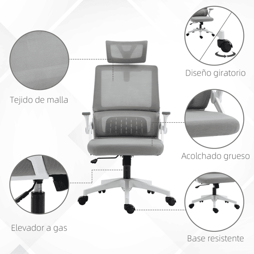 Vinsetto Cadeira de Escritório de Malha Cadeira de Escritório Giratória com Altura e Apoio para a Cabeça Ajustáveis e Apoio para os Braços Estilo Moderno Carga 120 kg para Estúdio 58x61x102-119 cm Cinza