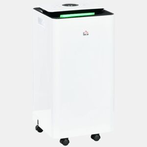 HOMCOM Desumidificador Elétrico 10Ldia Depósito de Água 2,5L Desumidificador de Ar Silencioso com 5 Modos 2 Velocidades Ecrã LED e Temporizador para Dormitórios Sala de Estar 25x25x50,5 cm Branco