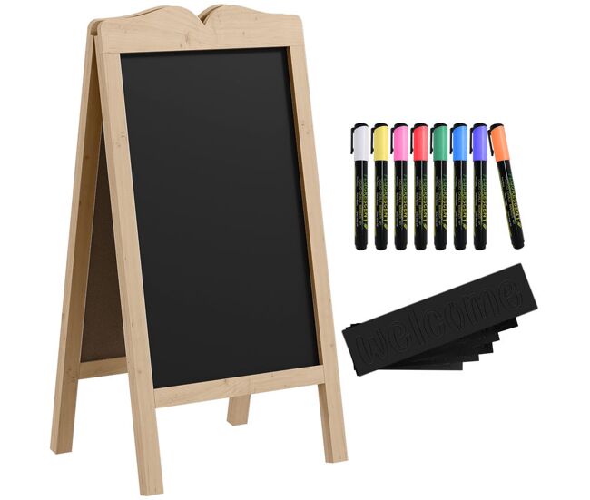 Vinsetto pizarra caballete con marco de madera pizarra de pie magnética plegable con 8 tizas líquidas y 6 tableros doble cara 51x60x101 cm natural
