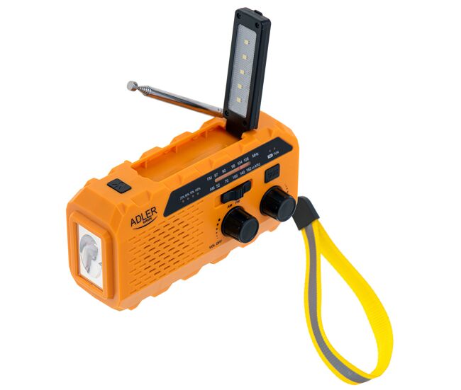 Adler ad1197 radio solar recargable de emergencia con dinamo fm am, portátil, cargador usb c, power bank, , amarillo