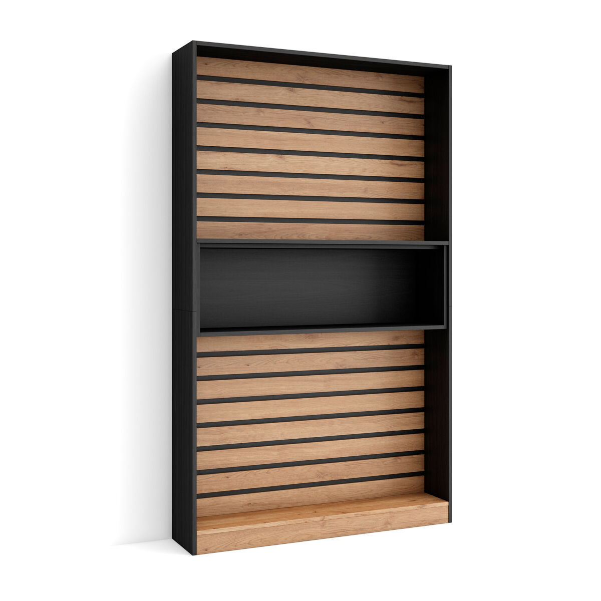 Librería estantería estanteria libros de pared 110x25x186cm salón comedor oficina con almacenaje estilo moderno roble y negro