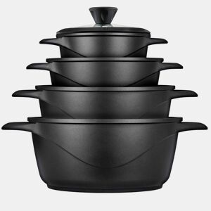 Briebe MGK12S Trem de Cozinha Indução 8 Peças, Alumínio Fundido, 4 Panelas con Tampa de Vidro, Antiaderente, , Preto