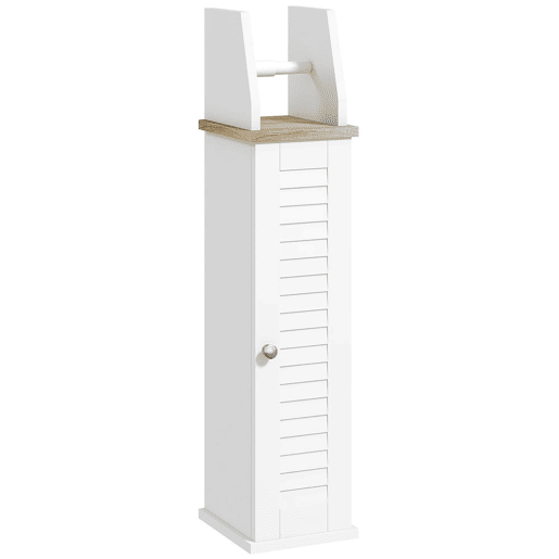 kleankin Armário de Casa de Banho Moderno Coluna Auxiliar de Chão com Prateleiras Ajustáveis e Suporte para Papel Higiénico 18x20x80 cm Branco