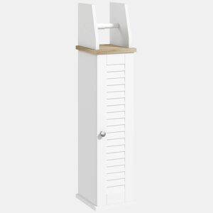 kleankin Armário de Casa de Banho Moderno Coluna Auxiliar de Chão com Prateleiras Ajustáveis e Suporte para Papel Higiénico 18x20x80 cm Branco
