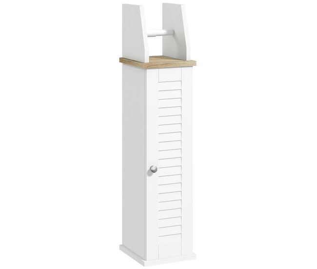 Kleankin armario de baño moderno columna auxiliar de baño mueble de suelo con estantes ajustables y portarrollos de papel 18x20x80 cm blanco