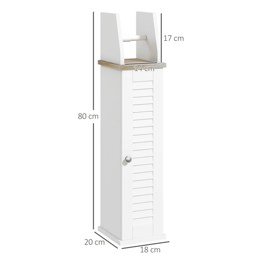 kleankin Armário de Casa de Banho Moderno Coluna Auxiliar de Chão com Prateleiras Ajustáveis e Suporte para Papel Higiénico 18x20x80 cm Branco