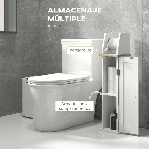 kleankin Armário de Casa de Banho Moderno Coluna Auxiliar de Chão com Prateleiras Ajustáveis e Suporte para Papel Higiénico 18x20x80 cm Branco