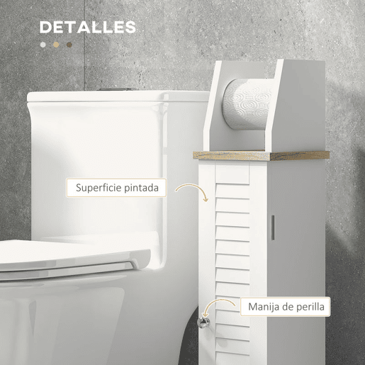 kleankin Armário de Casa de Banho Moderno Coluna Auxiliar de Chão com Prateleiras Ajustáveis e Suporte para Papel Higiénico 18x20x80 cm Branco