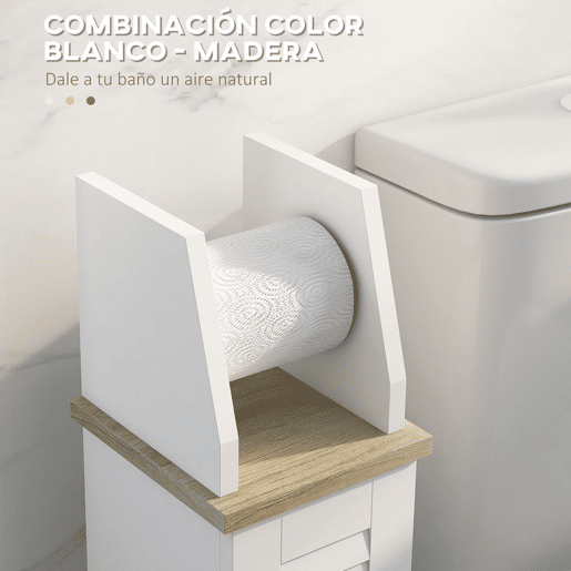 kleankin Armário de Casa de Banho Moderno Coluna Auxiliar de Chão com Prateleiras Ajustáveis e Suporte para Papel Higiénico 18x20x80 cm Branco