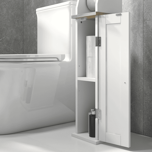 kleankin Armário de Casa de Banho Moderno Coluna Auxiliar de Chão com Prateleiras Ajustáveis e Suporte para Papel Higiénico 18x20x80 cm Branco