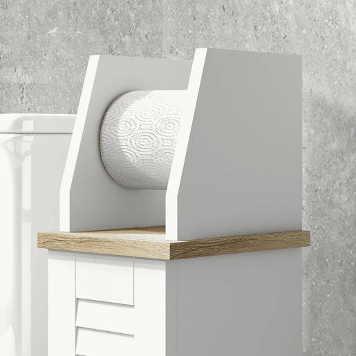 kleankin Armário de Casa de Banho Moderno Coluna Auxiliar de Chão com Prateleiras Ajustáveis e Suporte para Papel Higiénico 18x20x80 cm Branco