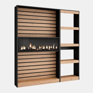 Estante, prateleira , Livraria, Prateleira livros, 170x25x186cm, Sala de estar - Escritório, Lareira eléctrica XXL, Estilo moderno, Carvalho e preto