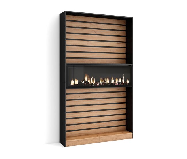 Librería estantería estanteria libros de pared 110x25x186cm salón comedor oficina chimenea eléctrica estilo moderno roble y negro