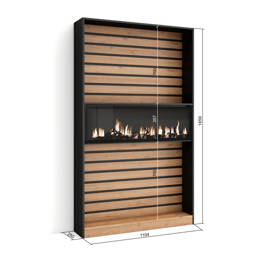 Estante, prateleira , Livraria, Prateleira livros, 110x25x186cm, Sala de estar - Escritório, Lareira eléctrica XXL, Estilo moderno, Carvalho e preto Estante, prateleira , Livraria, Prateleira livros, 110x25x186cm, Sala de estar - Escritório, Lareira eléctrica XXL, Estilo moderno, Carvalho e preto