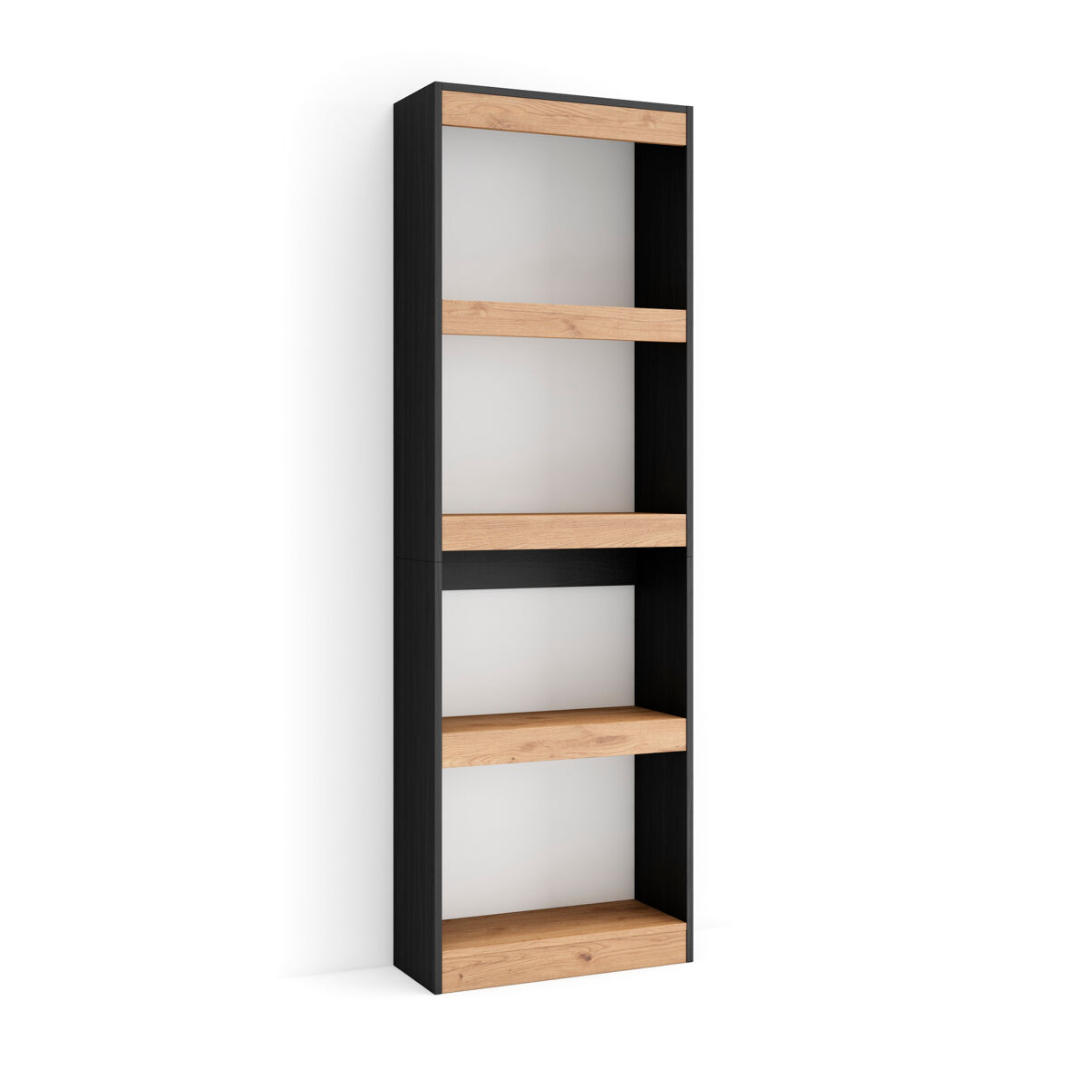 Librería estantería estanteria libros de pared 60x25x186cm salón comedor oficina con almacenaje estilo moderno roble y negro