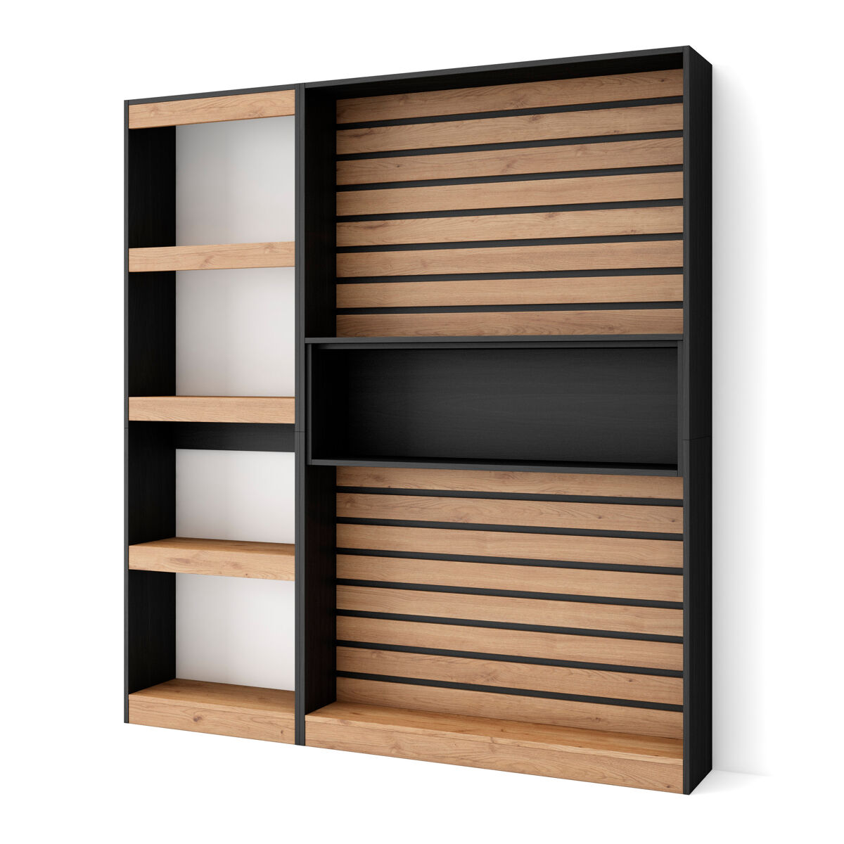 Librería estantería estanteria libros de pared 170x25x186cm salón comedor oficina con almacenaje estilo moderno roble y negro