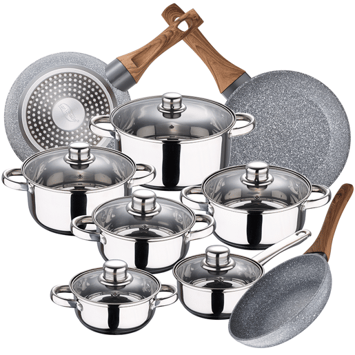 Bateria de cozinha 12 peças San Ignacio Cassel em aço inoxidável com jogo inicial (22x26x28 cm) San Ignacio Daimiel em alumínio forjado Bateria de cozinha 12 peças San Ignacio Cassel em aço inoxidável com jogo inicial (22x26x28 cm) San Ignacio Daimiel em alumínio forjado