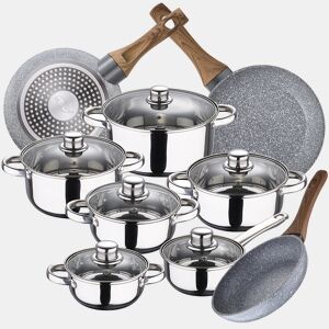 Bateria de cozinha 12 peças San Ignacio Cassel em aço inoxidável com jogo inicial (22x26x28 cm) San Ignacio Daimiel em alumínio forjado