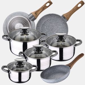 Bateria de cozinha 8 peças San Ignacio Dina de aço inoxidável com jogo de patch (22x24x26 cm) San Ignacio Daimiel em alumínio forjado