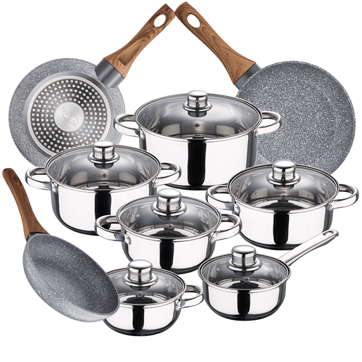 Bateria de cozinha 12 peças San Ignacio Cassel em aço inoxidável com startes gam Bateria de cozinha 12 peças San Ignacio Cassel em aço inoxidável com startes gam