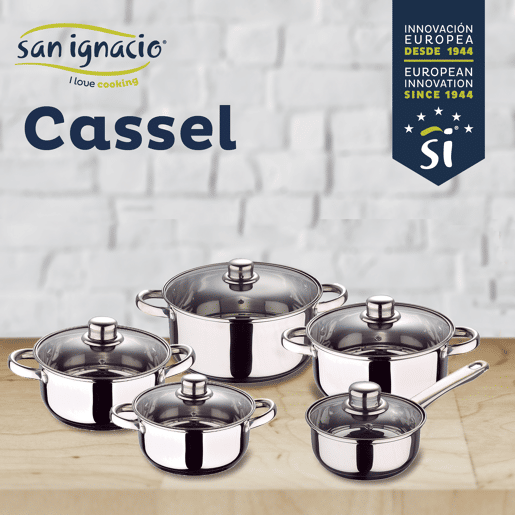 Bateria de cozinha 12 peças San Ignacio Cassel em aço inoxidável com startes gam Bateria de cozinha 12 peças San Ignacio Cassel em aço inoxidável com startes gam