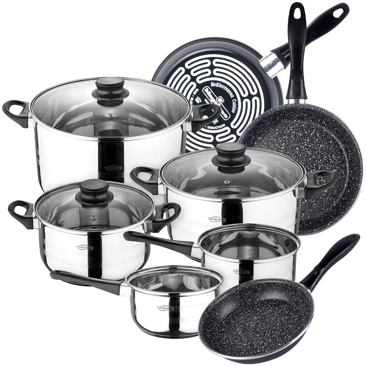 Bateria de cocina 8 piezas con juego de sartenes