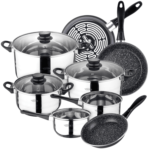Bateria de cozinha 8 peças San Ignacio Toledo de aço inoxidável com jogo de patch (18x20x24 cm) MageFesa K2 Grassoso em aço esmaltado