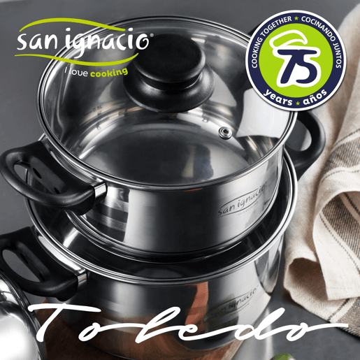 Bateria de cozinha 8 peças San Ignacio Toledo de aço inoxidável com jogo de patch (18x20x24 cm) MageFesa K2 Grassoso em aço esmaltado