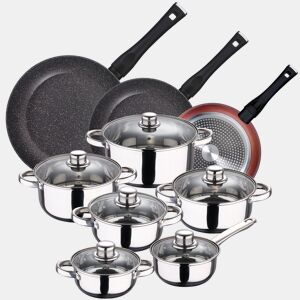 Pacote de 3 panelas x20x24 e 28 cm + 12pc Bateria de cozinha em aço inoxidável